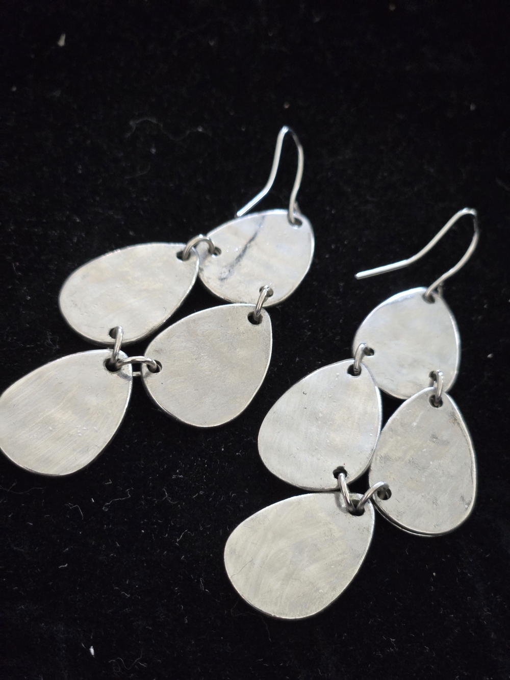 Handcrafted Silver Tone Triple Teardrop Dangle Earrings
